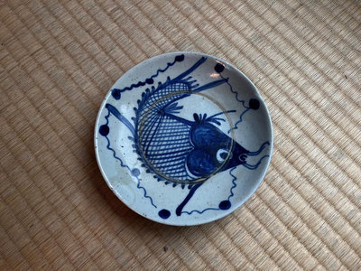 【一点會古美術】時代古物青花鯉魚盤 中國 骨董 古董 老件 裝飾 裝潢 擺飾 收藏 無底價