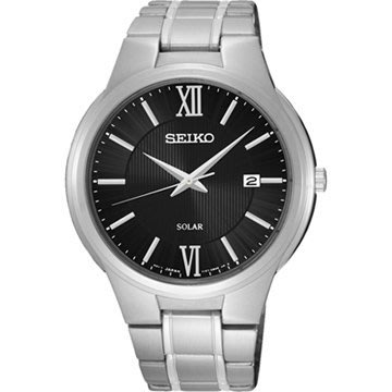 【金台鐘錶】SEIKO精工SNE387P1太陽能簡約羅馬時尚男錶-黑面