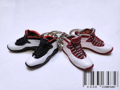 =CodE= 全新AIR JORDAN 10 小鞋模型鑰匙圈(白黑白紅) RETRO 吊飾 NIKE AJ10 OG 黑斑馬 CHICAGO 芝加哥