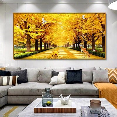 發財樹客廳裝飾畫沙發背景墻招財風水搖錢樹單幅掛畫黃金大道壁畫