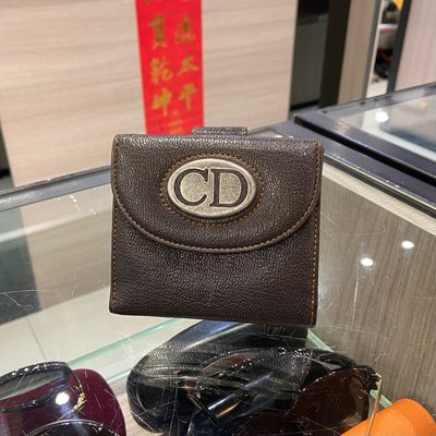 ⭐️ 香榭屋精品店 ⭐️ Christian Dior CD 深咖啡牛皮8卡銀釦開釦短夾 皮夾 (W493)