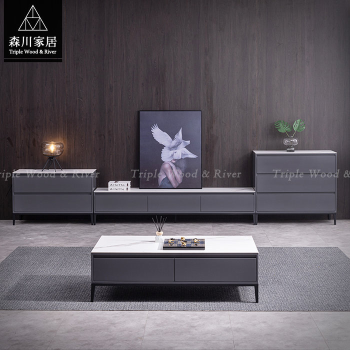 《森川家居》PLF-50LF01-義式現代設計岩板2米電視櫃 客廳/輕奢石紋收納民宿餐廳/LOFT品東西IKEA