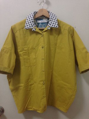 Whiple 春夏款 鵝黄色圓點可拆領短袖襯衫