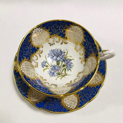 英國中古骨瓷帕拉貢paragon萬花筒藍色寬口杯盤