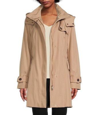 Calvin Klein Stand Collar Hooded Belted Trench Rain Coat