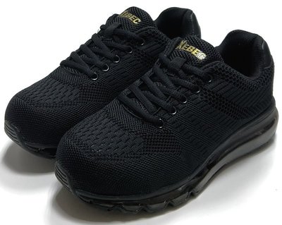 塑鋼運動氣墊鞋 超輕寬楦 飛織網布 氣墊止滑底 彈力鞋墊 黑XE002