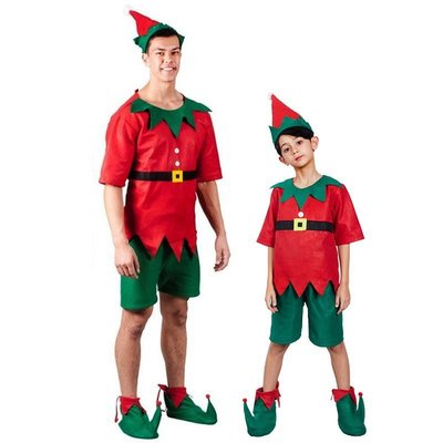 【熱賣下殺價】 禮服瘋狂派對可愛親子聖誕精靈套裝 兒童耶誕節服裝 家庭裝飾 童話矮人精靈Cosplay 校