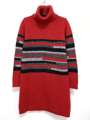 Blue Les Copains 義大利 專櫃 紅色 條紋 羊毛 長版 套頭 針織 洋裝 上衣