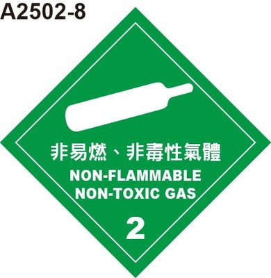GHS危險物標示貼紙 A2502-8 危害運輸圖示 危害標示貼紙 非易燃 非毒性氣體 [飛盟廣告 設計印刷]