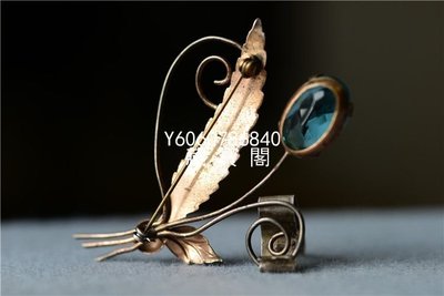 藏寶閣（古玩玉石）vintage歐洲純銀鎏金復古鑲嵌藍色寶石胸針回流古董老首飾胸花 Cyqx412