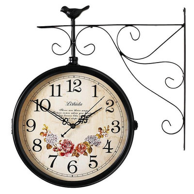 時尚裝飾靜音雙面鐘歐式復古創意美式北歐鐘表掛鐘客廳掛表工藝鐘