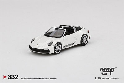 車模 仿真模型車MINIGT 保時捷 911 Targa 4S 白色 1/64 敞篷 汽車模型 合金 332