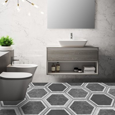 快速出貨tile sticker加大版六角水晶瓷磚貼浴室廚房家居防滑地貼防水墻貼