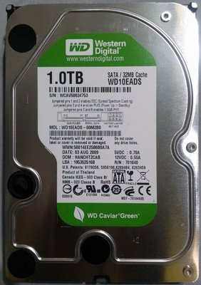 中古 1TB 威騰 WD 綠標 WD10EADS 32M SATA2 3.5吋硬碟 漂亮很新 只要430元