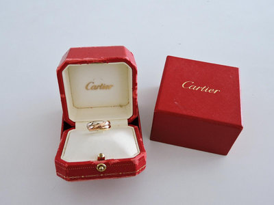 二手 卡地亞 Les Must de Cartier TRINITY系列 750 18K金 經典款 中型款 白K金黃K金玫瑰金 三環三色金戒指 46