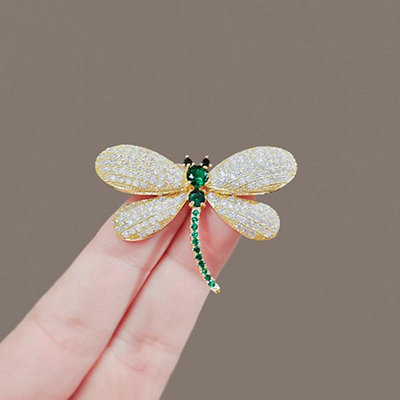 高檔精致閃鉆蜻蜓胸針奢華小眾西裝胸花設計感別針領針防走光配飾