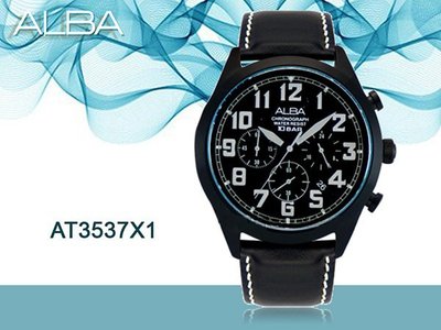 ALBA 雅柏 手錶專賣店 AT3537X1 男錶 石英錶 真皮皮革錶帶 日期顯示窗 黑 全新品 保固一年 開發票