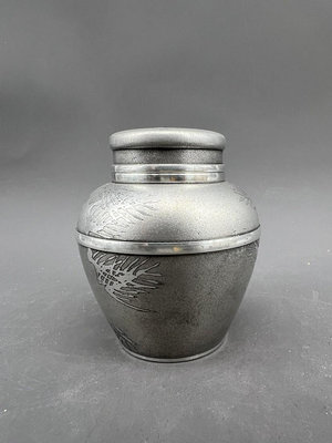 日本 錫半造本錫茶罐 茶入 甕型茶罐年代物 有輕微劃痕