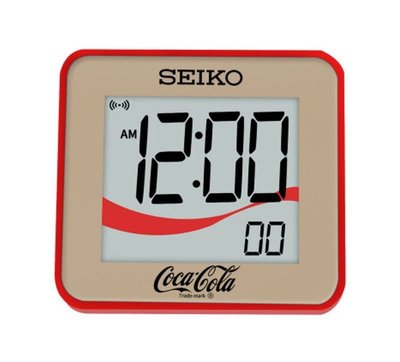 SEIKO CLOCK 精工可口可樂聯名紀念款方形金框日期碼錶倒數計時LED燈電子鬧鐘 型號：QHL903Q【神梭鐘錶】