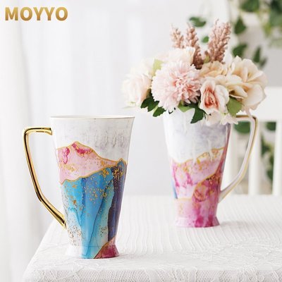 現貨熱銷-馬克杯moyyo骨瓷馬克杯水杯大容量女英式輕奢ins陶瓷情侶咖啡杯子帶蓋勺