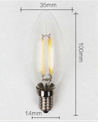 【LED玻璃360度透光】水晶燈燈泡 黃光 E14 4W 愛迪生仿鎢絲LED蠟燭燈泡 110V 國際CE RoHS認證