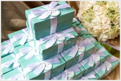 ＊幸福朵朵＊╯【單售-歐美流行Tiffany經典藍(二格)喜糖盒(DIY含緞帶.小卡-不含內容物)】婚禮小物