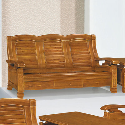 【在地人傢俱】23 歡樂購-928型樟木色實木3人/三人抽屜木椅/木沙發 KH10-4