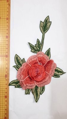 蕾絲刺繡貼花片 領花 橘紅色立體花 14x23cm