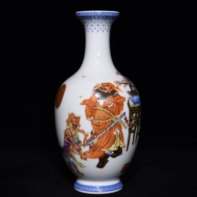 清乾隆粉彩鐘馗人物瓶，高20.5cm直徑10cm，編號19 瓷器 古瓷 古瓷器