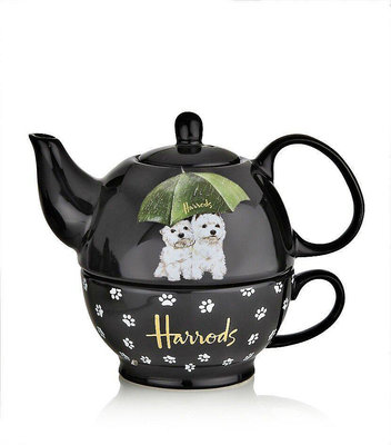 茶藝師 英國哈羅斯Harrods骨瓷西高地茶杯小熊陶瓷茶壺子母壺骨瓷杯情侶