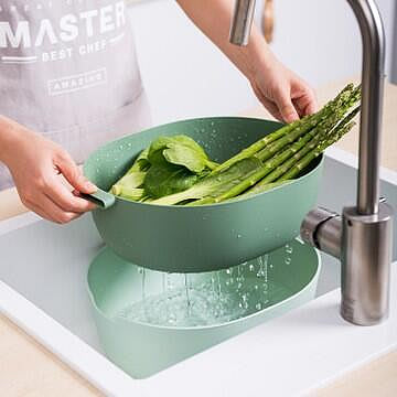 廚房蔬菜洗菜盆 淘米器 創意雙層洗菜籃 瀝水籃 塑料 洗菜籃子水果籃 雙層懶人水果盤 洗水果神器