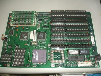 【電腦零件補給站】486 CPU DX-33MHz AT 8個 ISA  工業 主機板+CPU+記憶體 整套