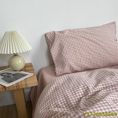 純棉水洗棉床包組 北歐簡約風純棉純色格子床包被套枕頭套套件床包4件組 單人/雙人/加大/特大床包組-MIKI精品