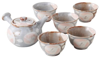 日本製造 好品質 和風茶花側把壺茶具一壺五杯組 日式手工陶瓷壺茶壺茶碗泡茶壺套裝陶器側把壺茶杯擺件禮品