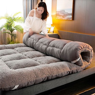 加厚保暖羊羔絨床墊子雙人榻榻米床褥學生宿舍墊被防滑可折疊墊子~特價