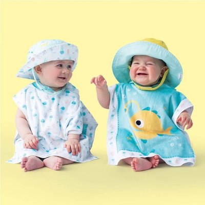Flapjack kids 雙面輕量遮陽帽/防曬帽(魚/水母)S號（6個月-2歲）白綠色