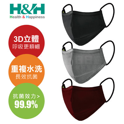 H&amp;H 奈米鋅口罩 3D立體口罩 (重複水洗 台灣製)
