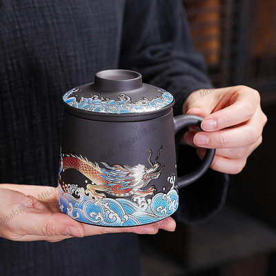 【熱賣精選】紫砂杯大容量辦公茶杯烤花帶過濾內膽家用泡茶杯水杯帶蓋杯子定制