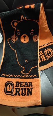 熊路跑 Run Bear 雙面運加毛巾 橘黑純綿運動毛巾