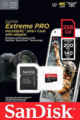 SANDISK EXTREME PRO TF 256G 265GB MICROSD 記憶卡 4K 讀200MB台灣公司貨