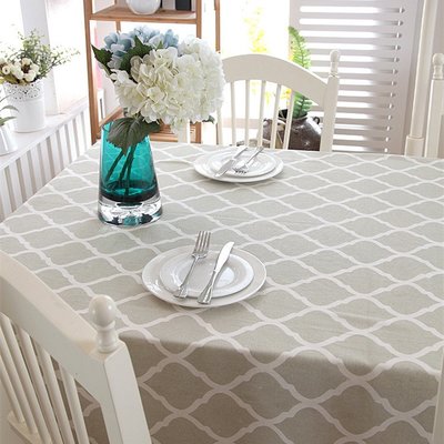桌巾棉麻現代簡約幾何菱形灰色蕾絲桌布茶幾臺布餐桌布