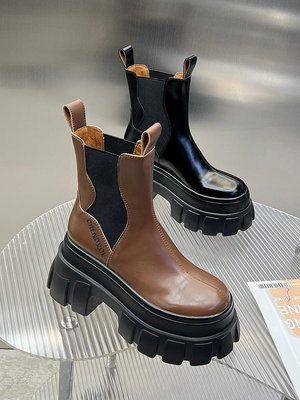 切爾西短靴女矮個子2023歐洲站秋冬季新款真皮增高厚底復古馬丁靴