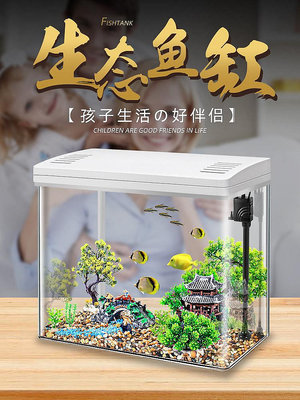【現貨】魚缸烏龜缸家用客廳小型造景過濾一體生態超白塑料新款透明飼養箱