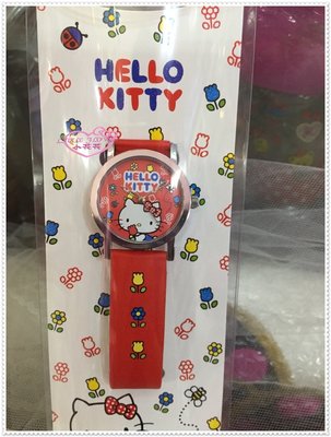 小花花日本精品♥Hello Kitty  手錶 手表 女錶 淑女錶 皮革手錶 紅色站姿花朵99920005