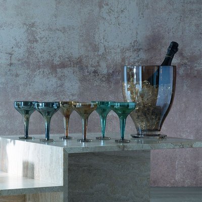 英國LSA Epoque 幻彩高腳杯香檳杯碟形 復古雞尾酒杯家用玻璃冰桶