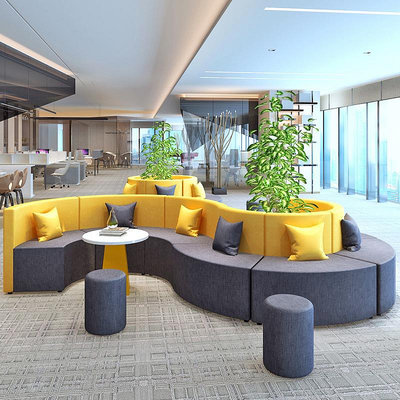 公司大廳休息區簡約商務會客接待弧形休閑辦公室沙發組合