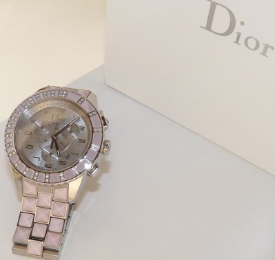 Christian Dior 附証書原廠盒 粉紅水晶 鑲真鑽 三眼計時  鑽錶 A