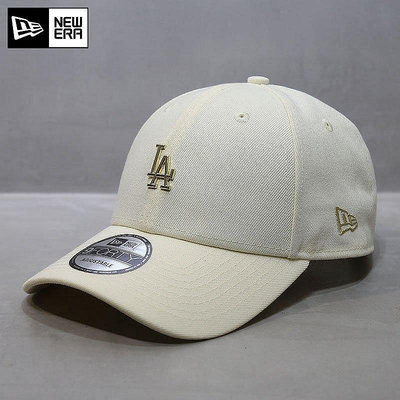 小Z代購#NewEra帽子韓國紐亦華MLB棒球帽LA道奇隊金屬小標米白鴨舌帽