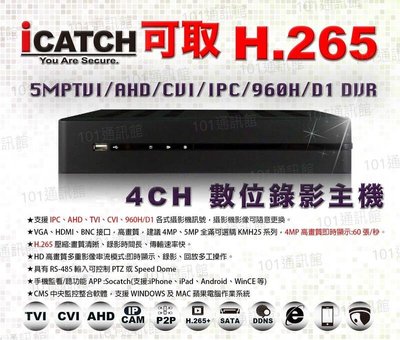 數位通訊~ICATCH 500萬 4路 DVR 可取 H.265 監視 主機 IPC AHD TVI CVI D1