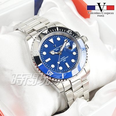 valentino coupeau范倫鐵諾 不鏽鋼 防水手錶 男錶 潛水錶 水鬼 石英錶 日期視窗 V61589B藍